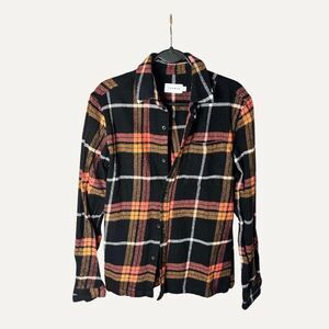 Topman Men's Plaid Flannel Shirt – Black, Orange & Pink – Size S
